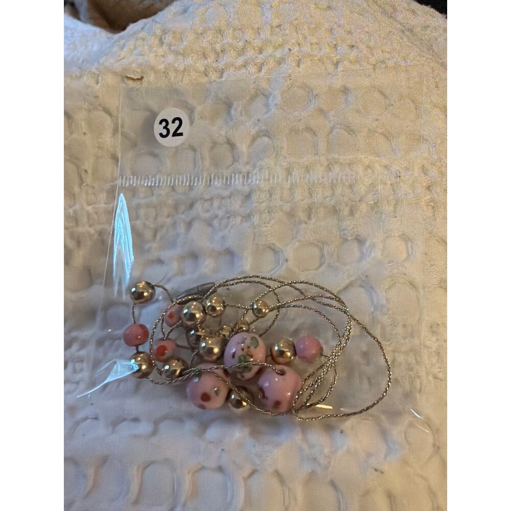 Vintage Pink Floral Art Glass Bead Necklace Silver Tone Magnetic Clasp 18" - Picture 11 of 11